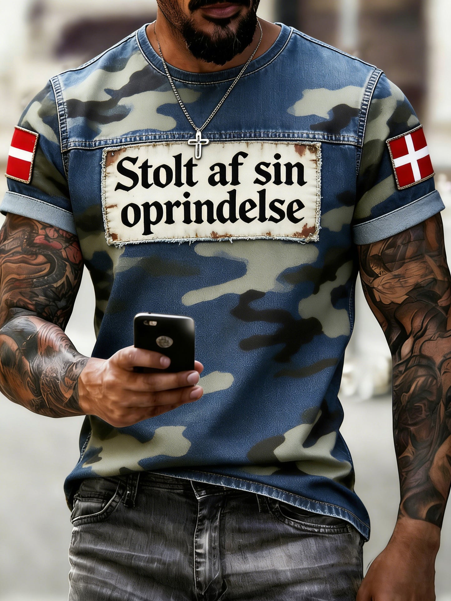 Mænds dansk camouflage kunst Print Splet T-shirt
