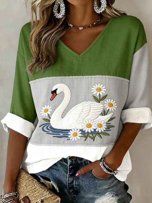 Kvinders danske Svane & Daisy Art Print Splet T-shirt