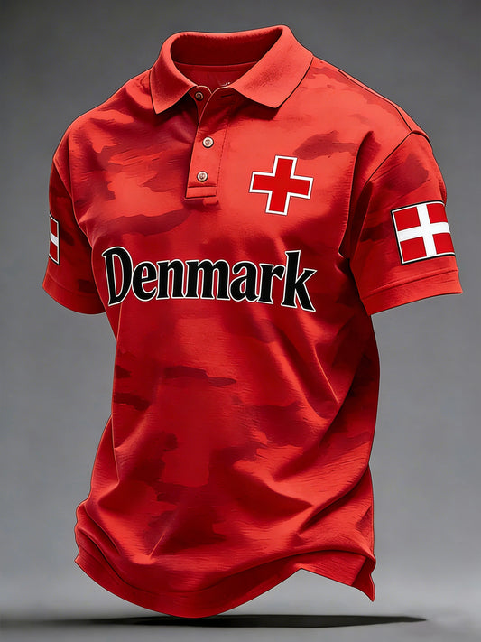 Mænds Dansk Flag Art Print Minde Polo.