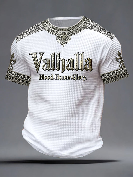 Mænds svensk Viking-stil Valhalla Trykt Vaffel T-shirte