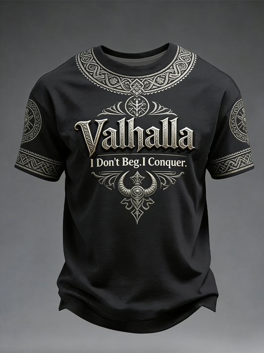 Mænds vikingestil Valhalla-printet t-shirt