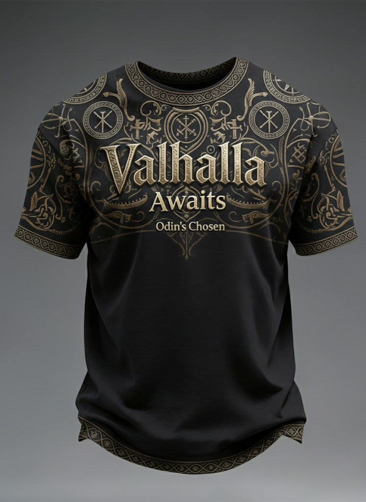 Mænds Valhalla venter Viking trykt T-shirt