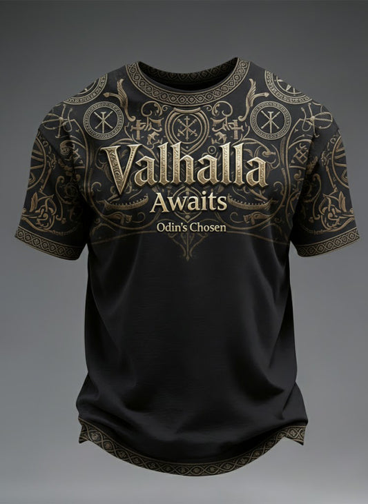 Mænds Valhalla venter Viking trykt T-shirt