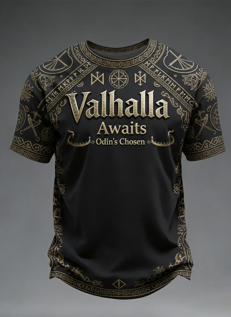 Herrernes Valhal venter Viking-printet t-shirt