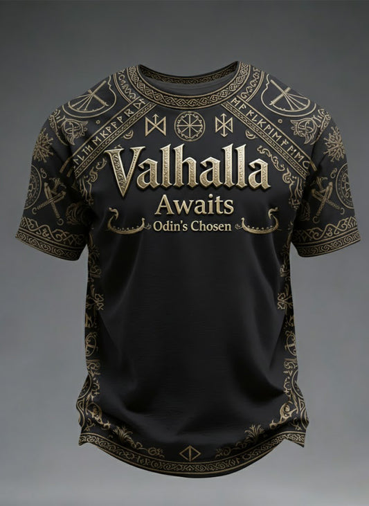Herrernes Valhal venter Viking-printet t-shirt