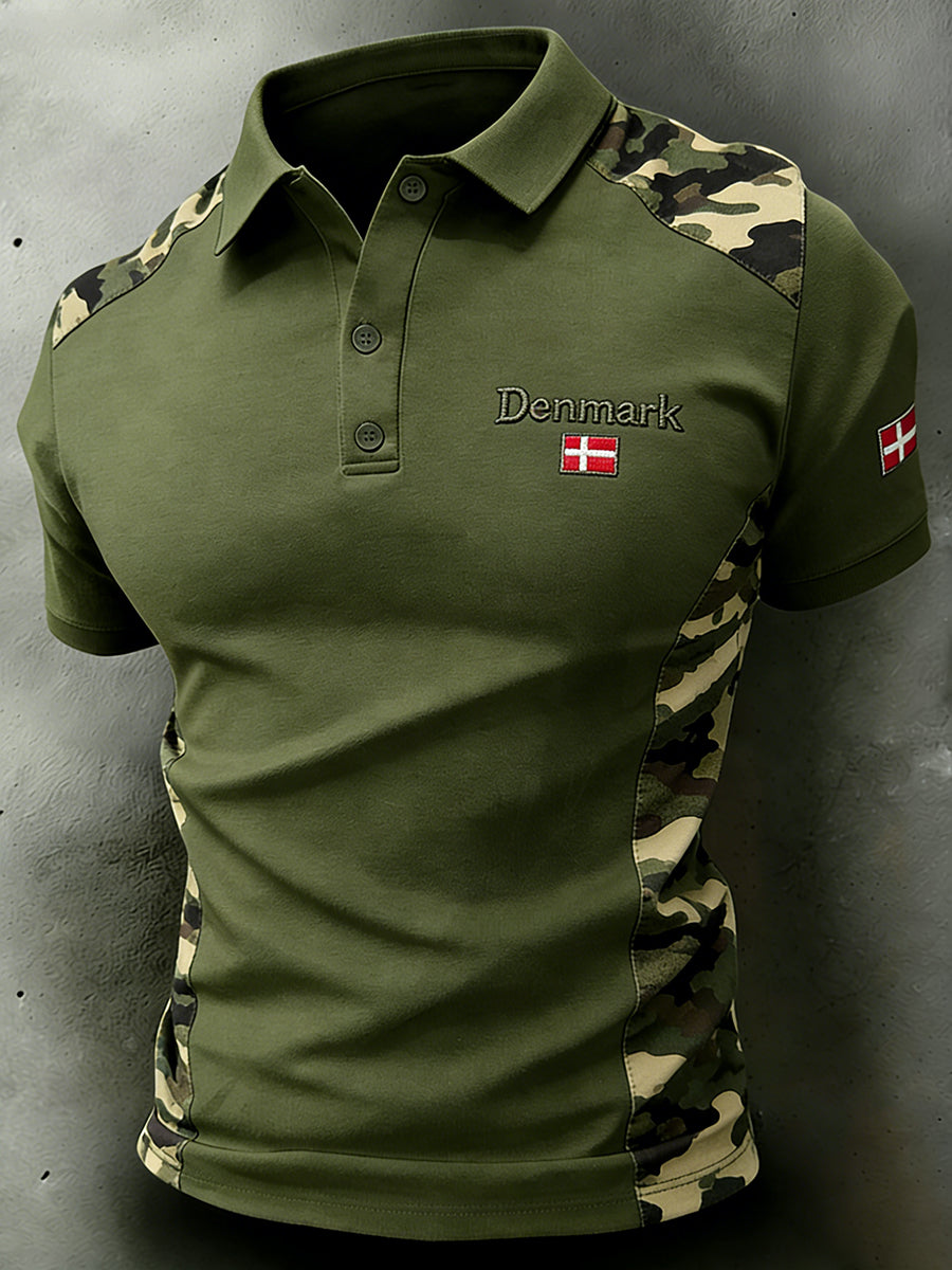 Herrepolo med camouflagebroderet print