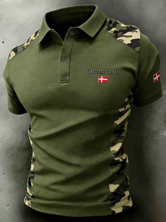 Herrepolo med camouflagebroderet print