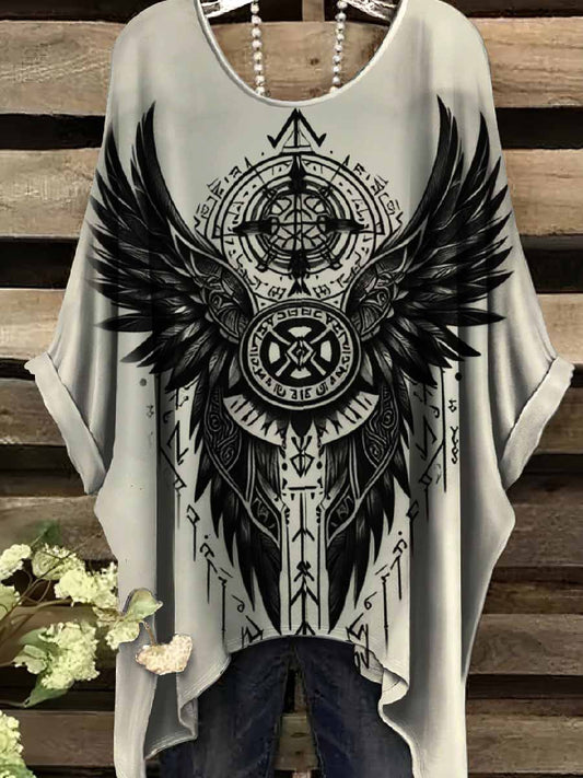 Retro Viking Print Casual Topp