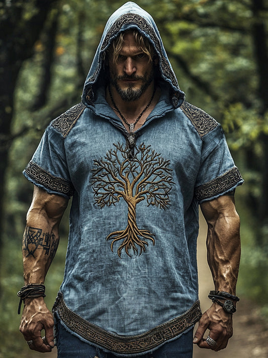 Herrens vikinge stil hættet korte ærmer T-shirt