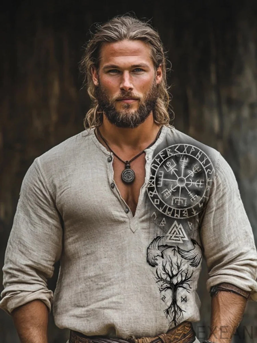 Mænds Viking bomuld og linned langærme T-shirt