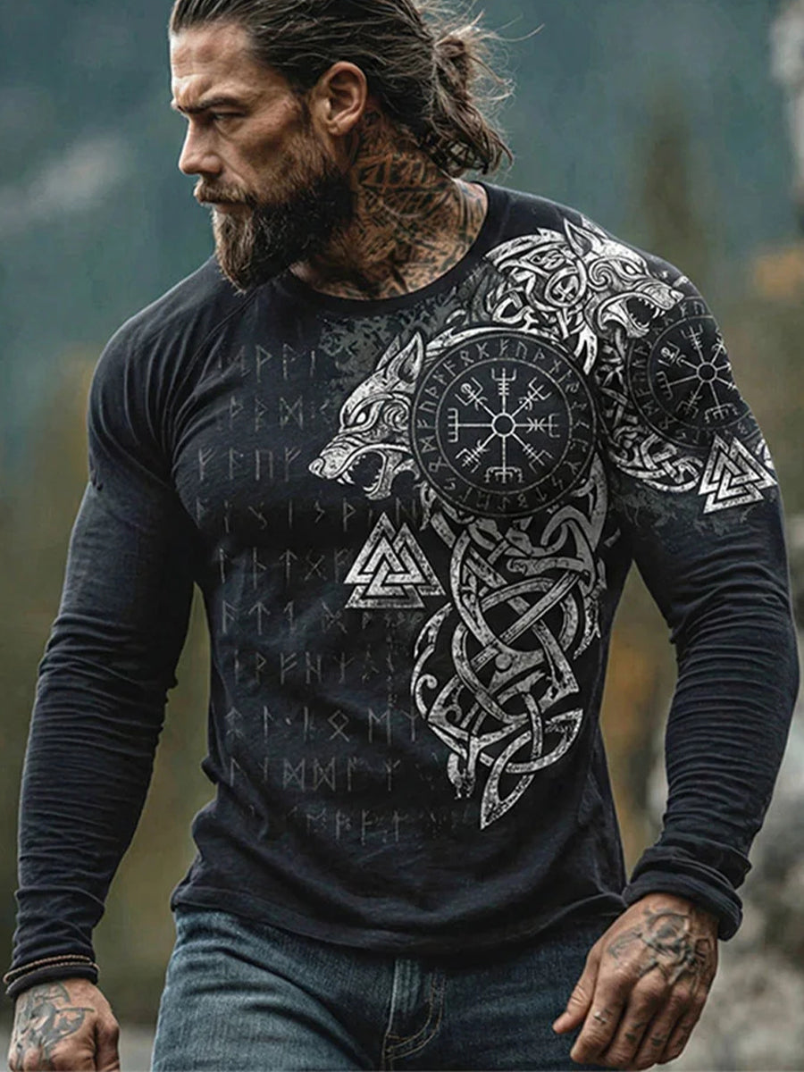 Mænds t-shirt i vikingestil med lange ærmer