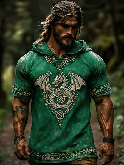 Kortærmet hættetrøje til mænd – Viking Valhalla-design (Retro stil)