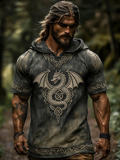 Kortærmet hættetrøje til mænd – Viking Valhalla-design (Retro stil)