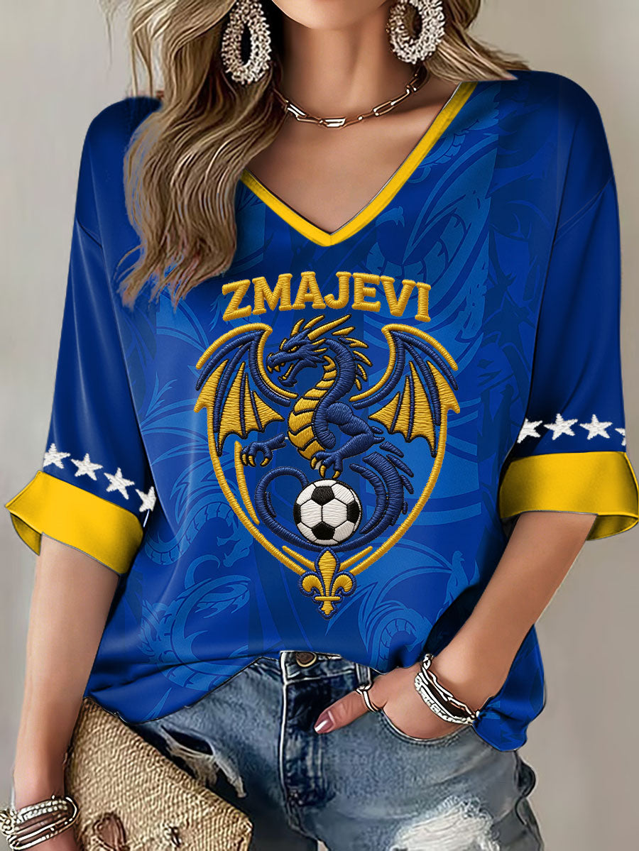 Kvinders Bosnien ZMAJEVI Fodboldfan Printet T-shirt