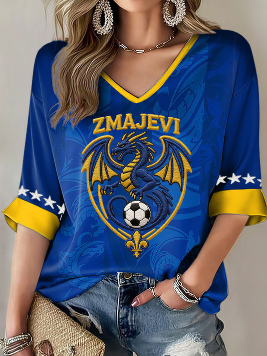 Kvinders Bosnien ZMAJEVI Fodboldfan Printet T-shirt