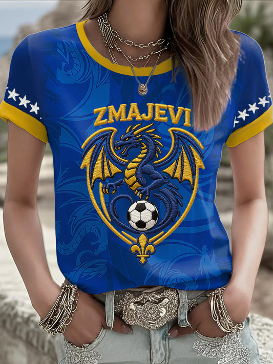 Kvinders Bosnien ZMAJEVI Fodboldfan Printet T-shirt