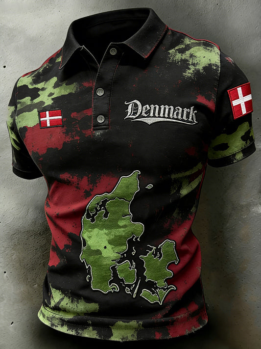 Mænds slidt kamouflagetrykt poloshirt