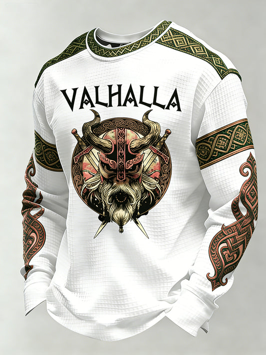 Herrer Viking Valhalla Print Waffle Langærmet T-shirt