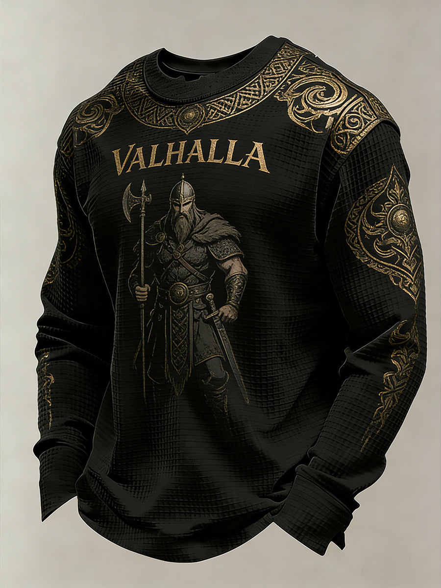 Herrer Viking Valhalla Print Waffle Langærmet T-shirt