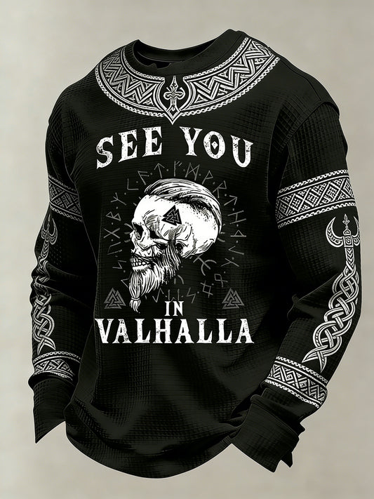 Herrens Viking Valhalla Print Vaffel langærmet T-shirt