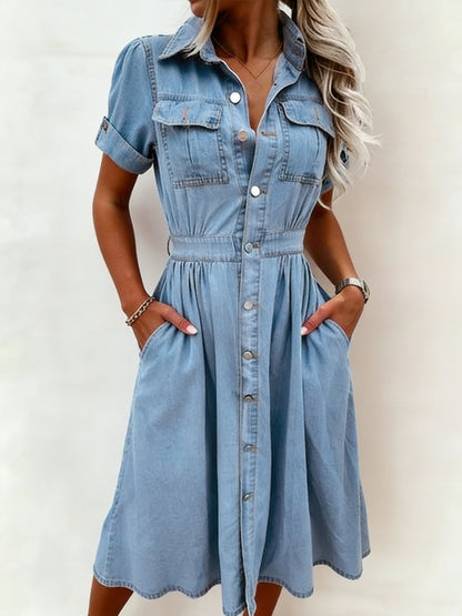 Kvinders Casual Elegant kortærme Denim kjole