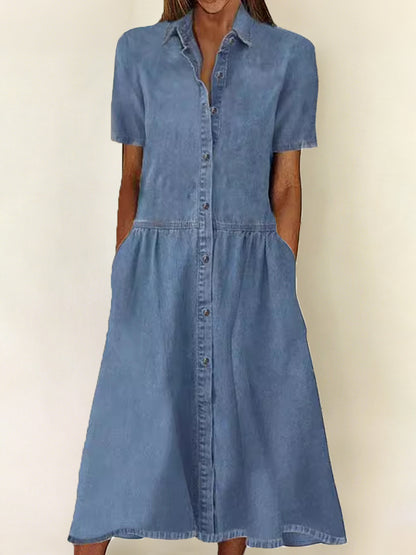 Kvinders afslappet elegante denimkjole med korte ærmer
