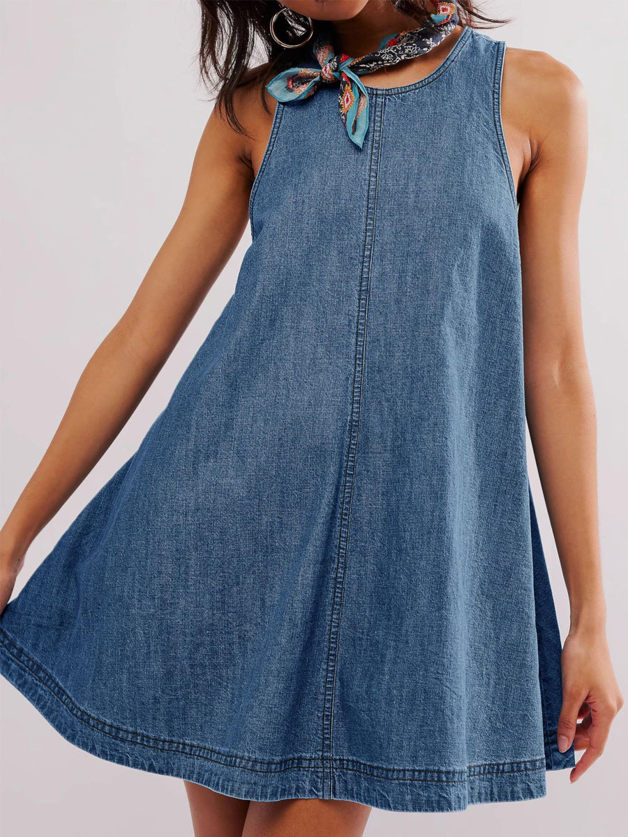 Kvinders ærmeløse Rygløs Denim Mini Kjole