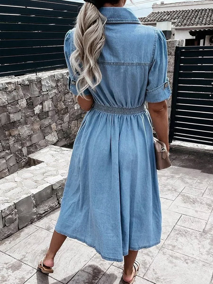 Kvinders Casual Elegant kortærme Denim kjole