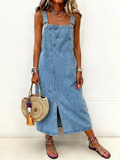 Kvinders Casual Mid-længde Denim Jumper Kjole