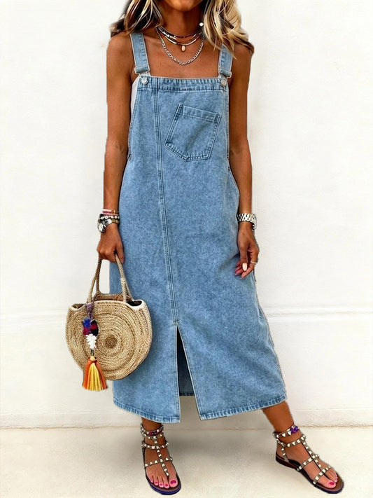 Kvinders Casual Mid-længde Denim Jumper Kjole