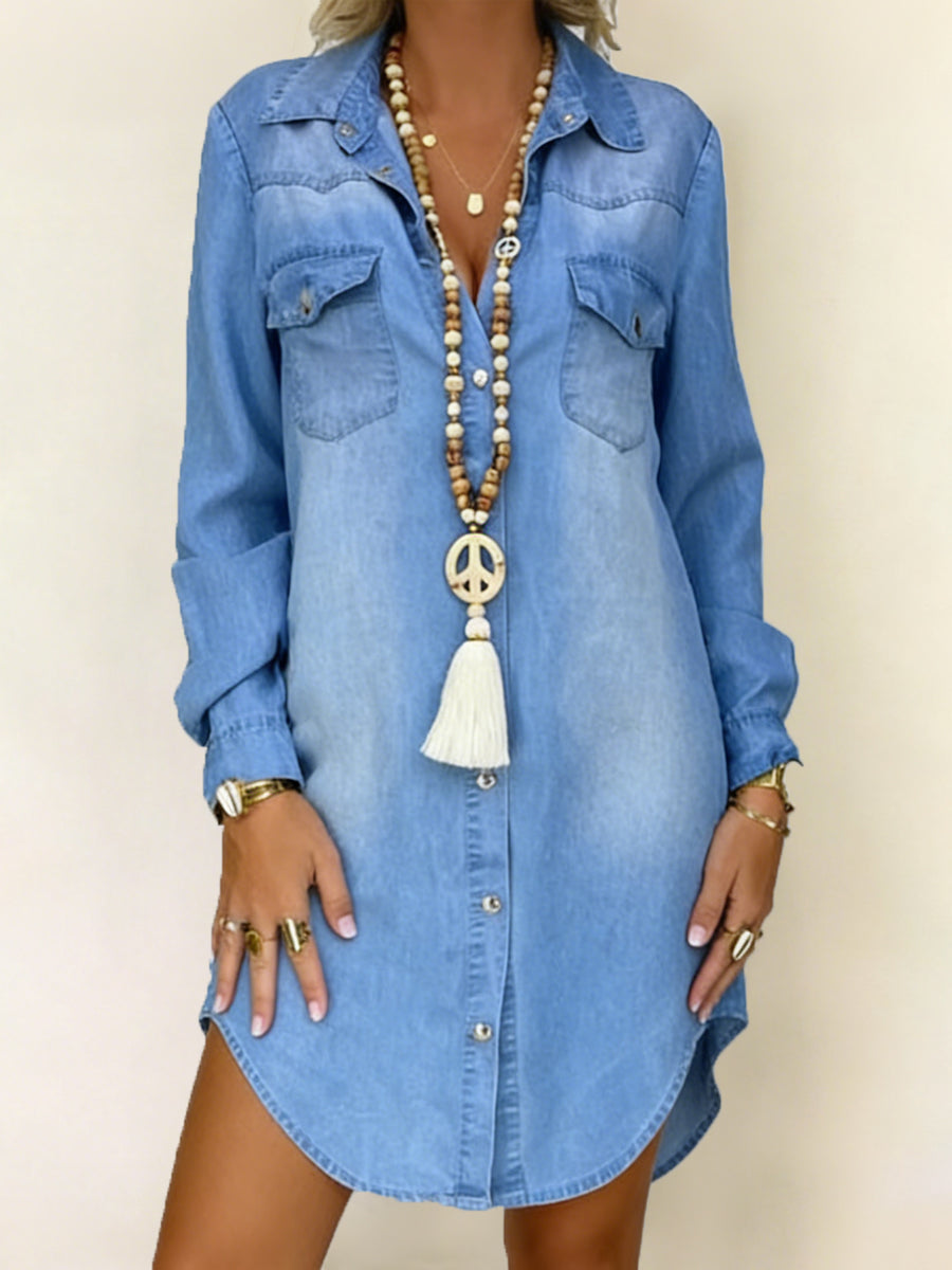 Kvinders Casual Elegant Denim skjortekjole