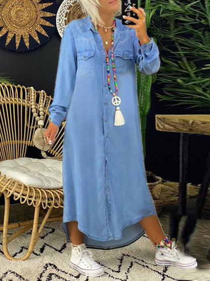 Kvinders Casual Elegant Lang Denim skjortekjole