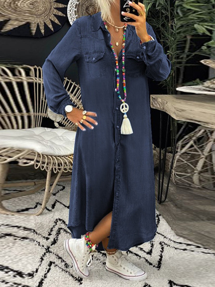 Kvinders Casual Elegant Lang Denim skjortekjole