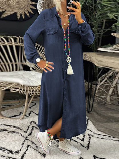 Kvinders Casual Elegant Lang Denim skjortekjole