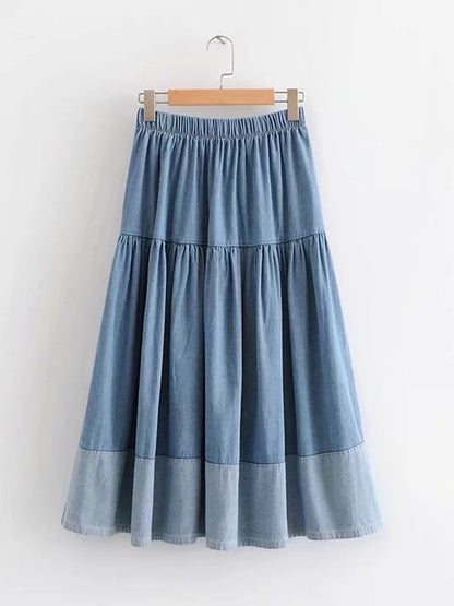 Kvinders Paneled Elastisk talje Denim Skjort