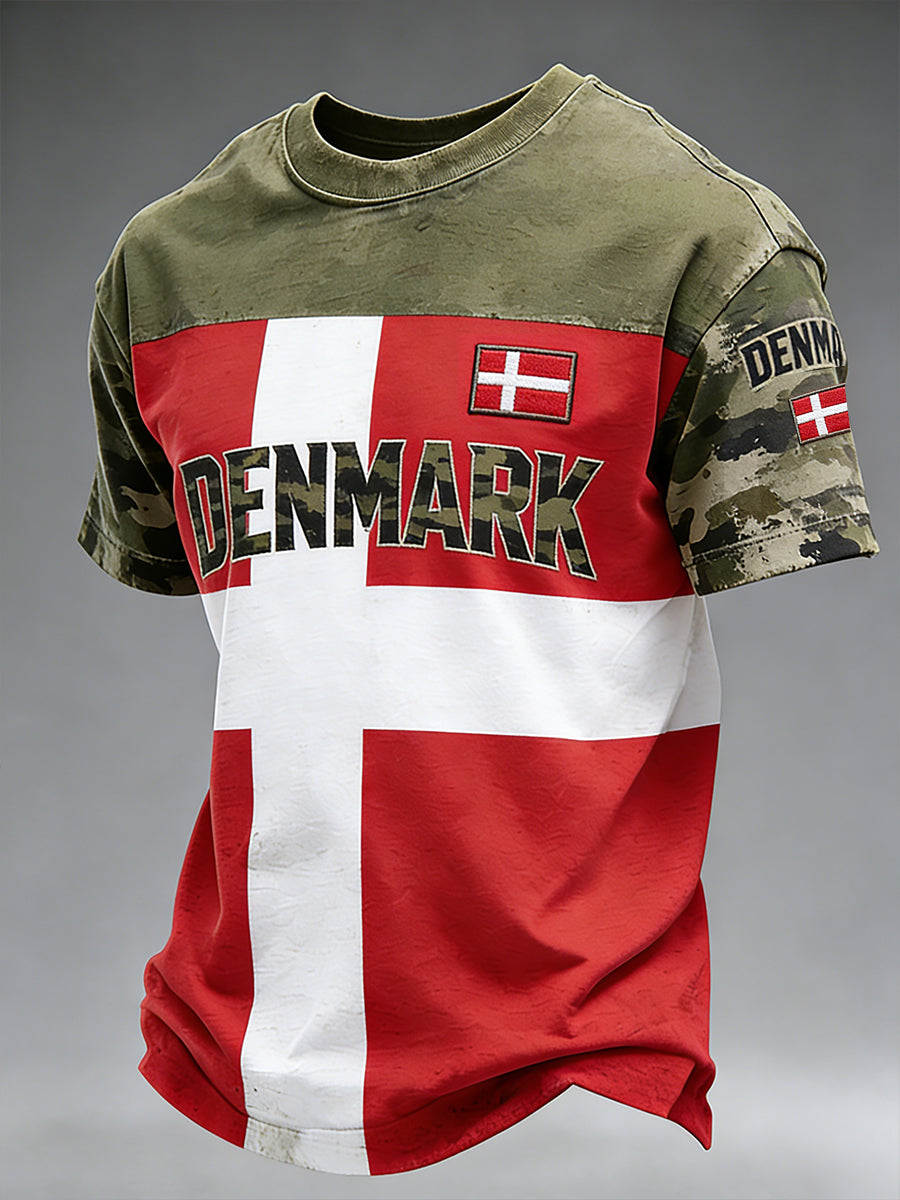 Mænds camouflage nødstedt tryk T-shirt