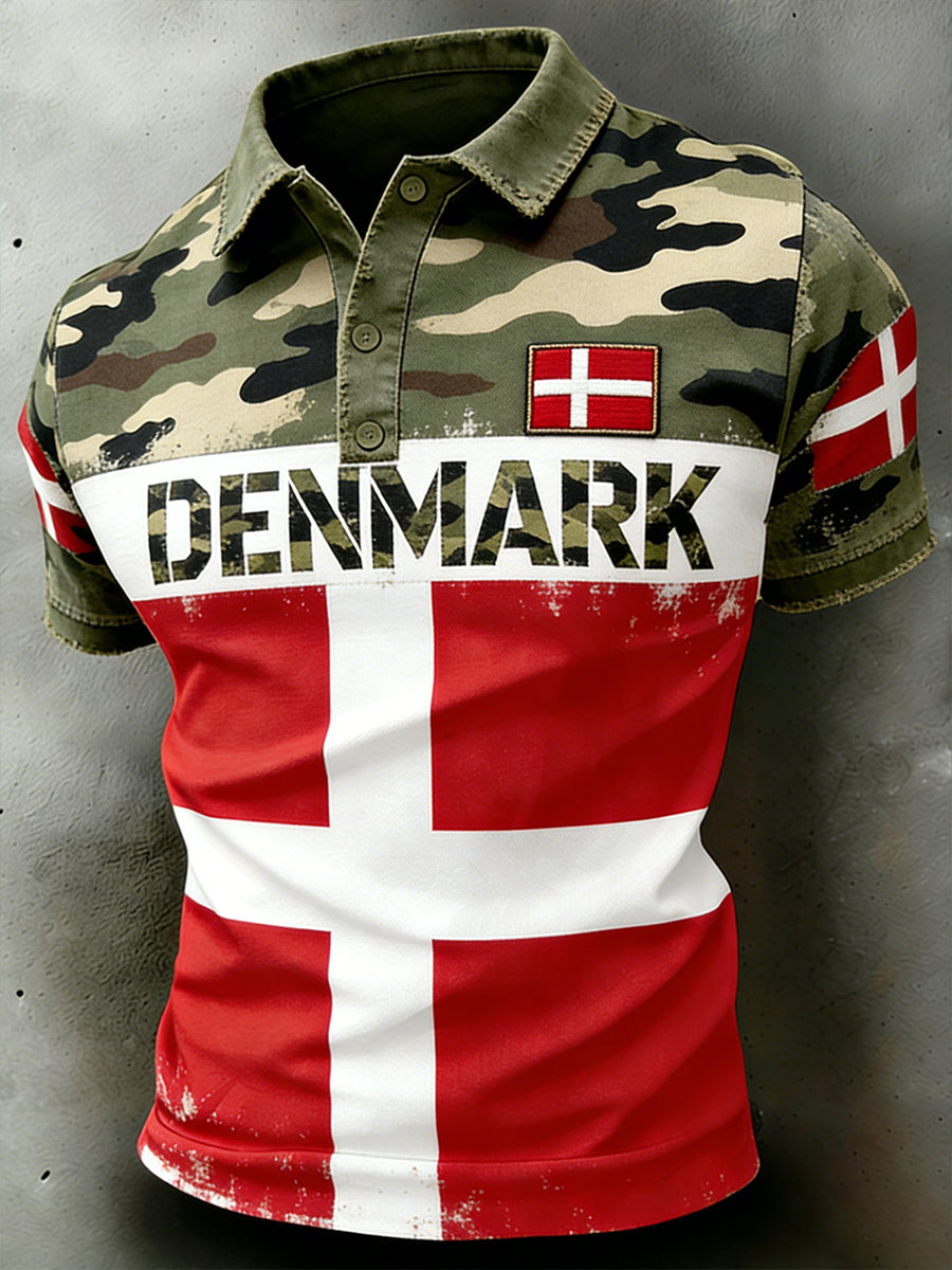 Herrepolo med camouflage- og slidt print