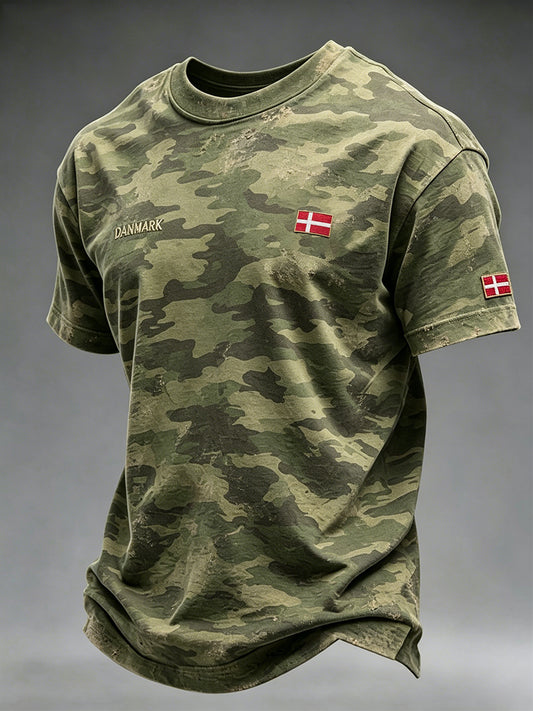 Mænds slidt camouflageprint t-shirt