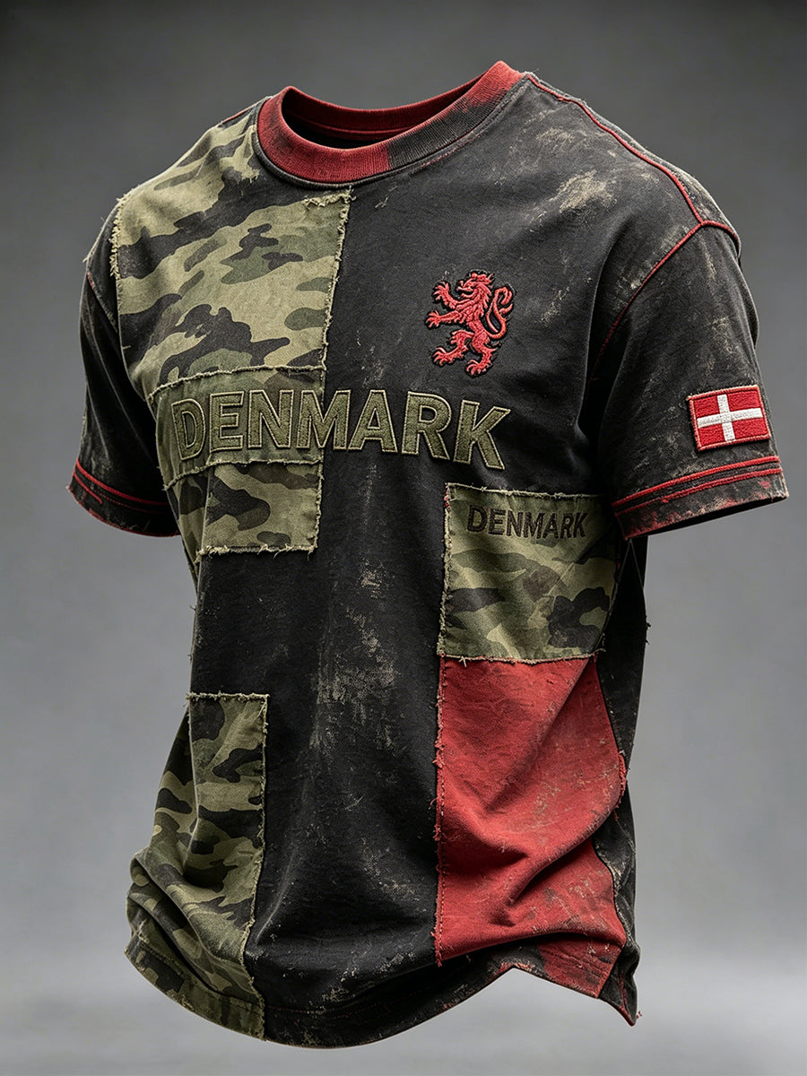 Herre-t-shirt i camouflage med patineret print