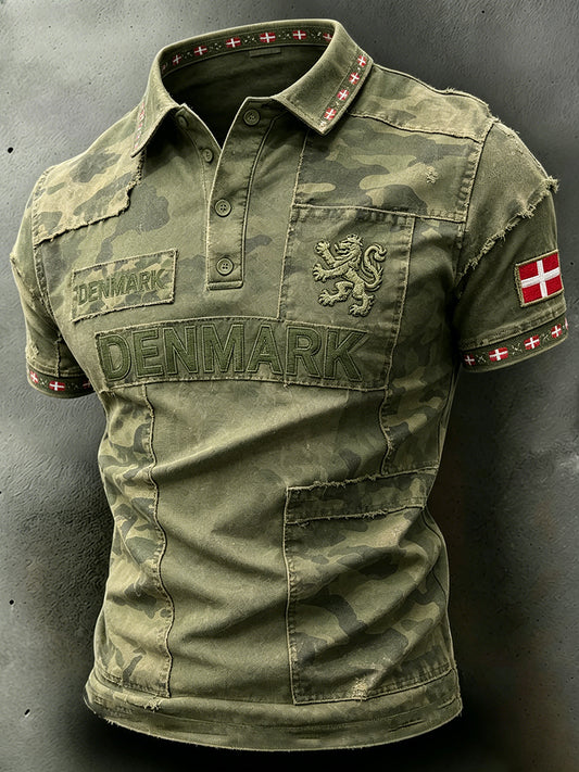 Herrepolo med camouflage og distressed print
