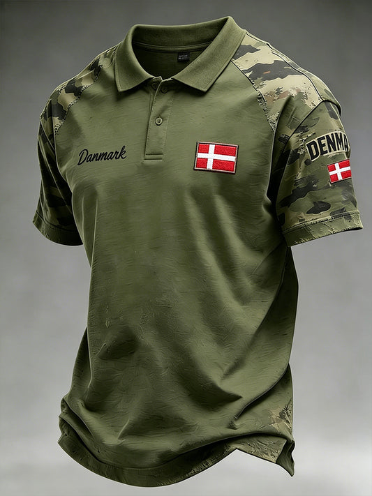 Herrepolo med camouflage og distressed print