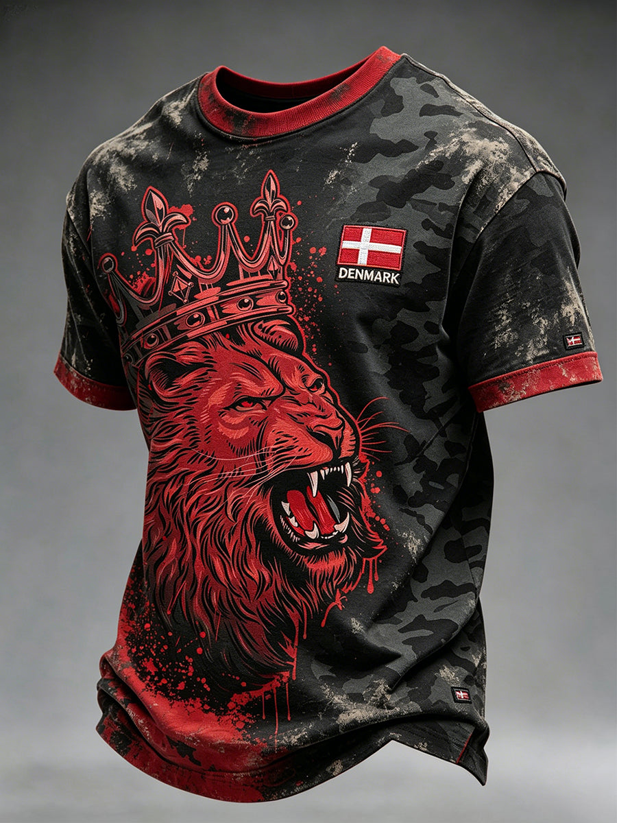 Mænds slidt camouflage-T-shirt med løveprint