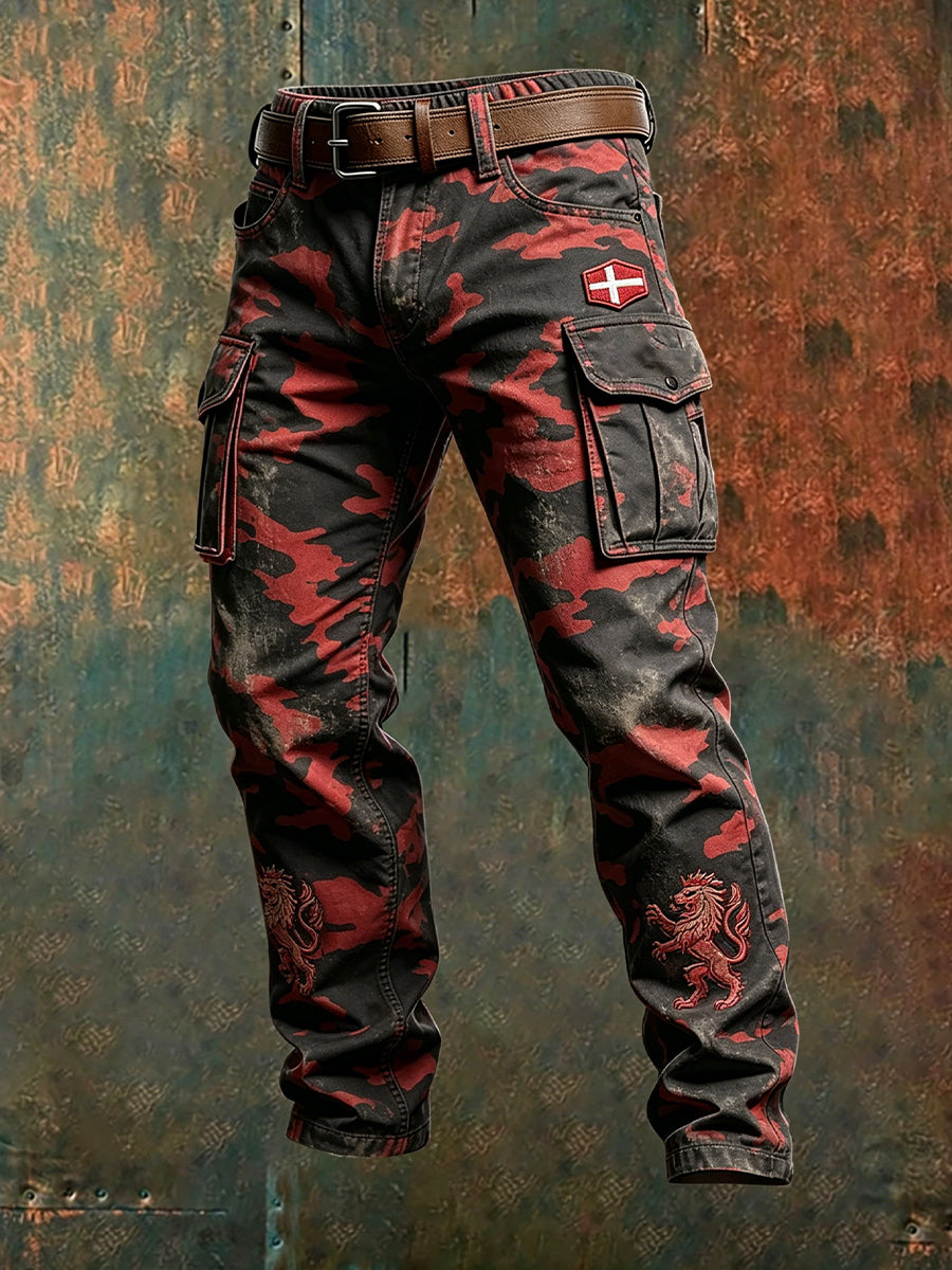 Mænds lidt camouflage Lion Print Cargo Buks