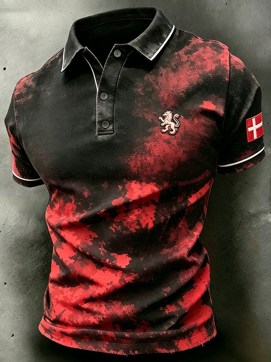 Mænds nødstil Polo skjorte med løve broderi og print