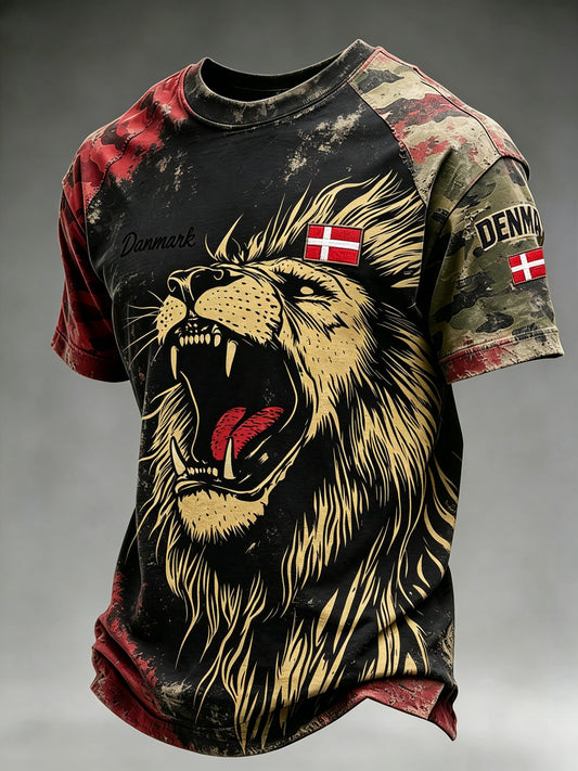 Mænds slidt camouflage-T-shirt med løveprint
