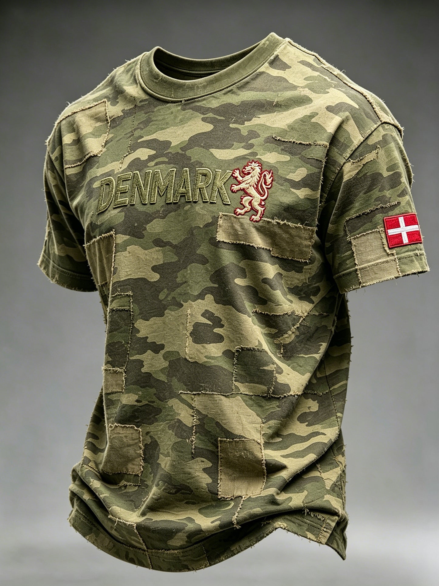Mænds nødstedte camouflage patchwork Print T-shirt