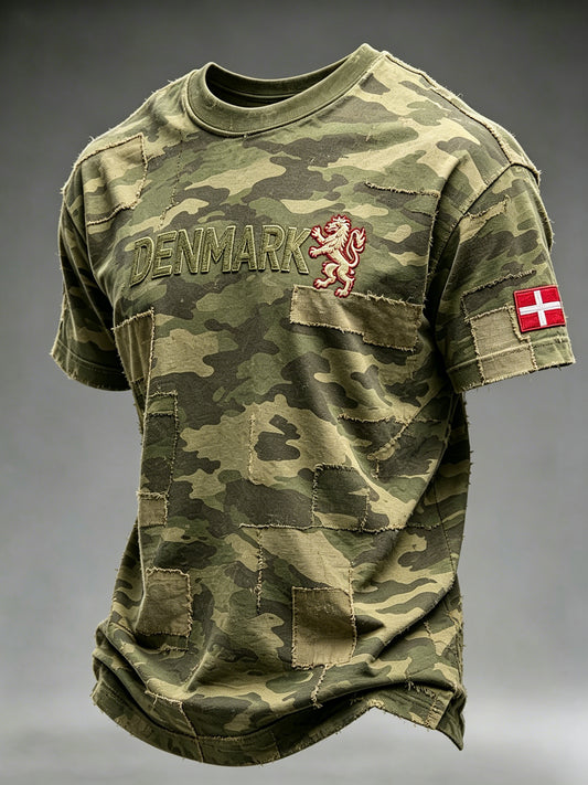 Mænds nødstedte camouflage patchwork Print T-shirt