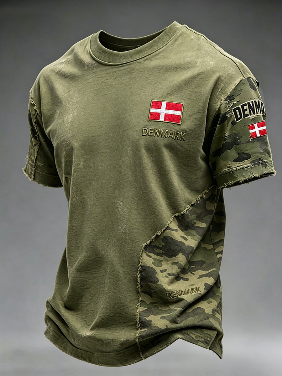 Mænds slidt camouflageprint t-shirt