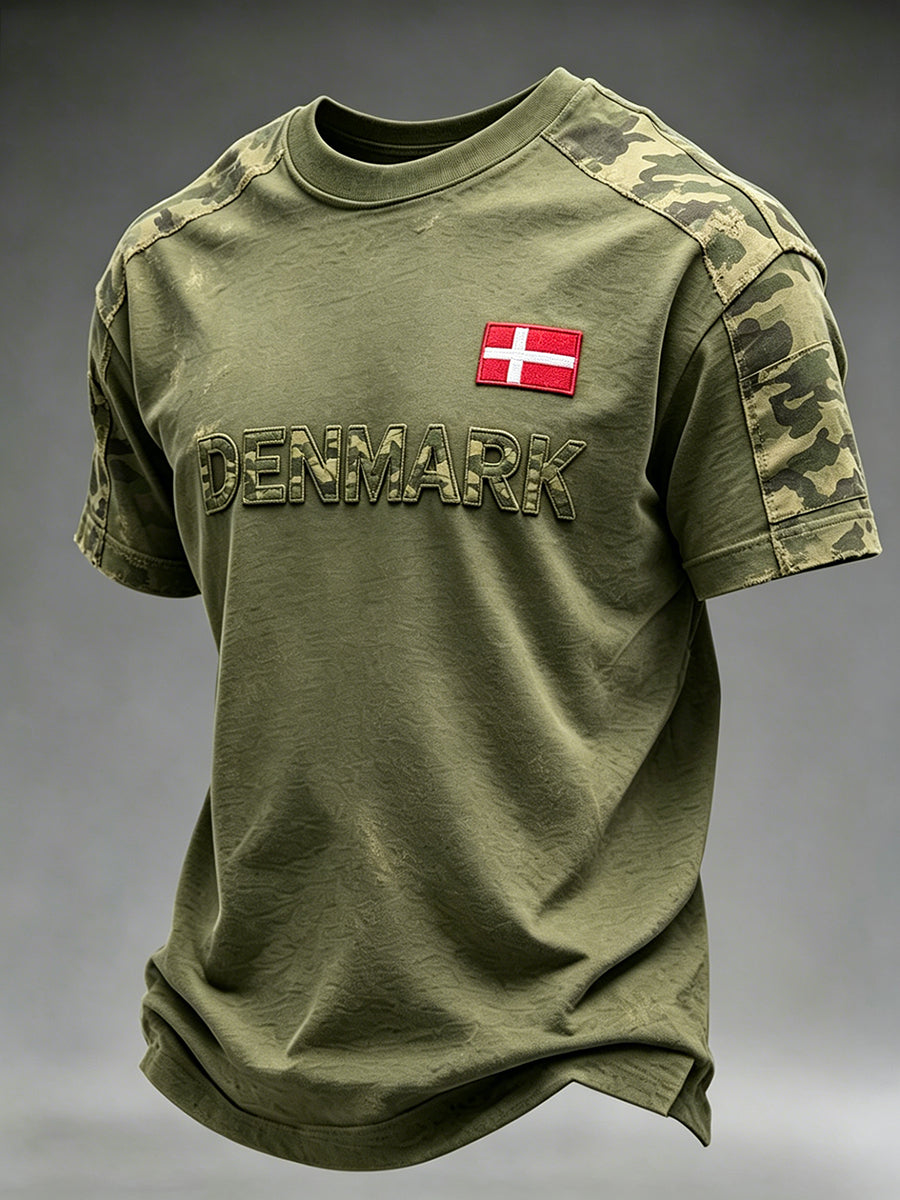 Mænds slidt camouflageprint t-shirt
