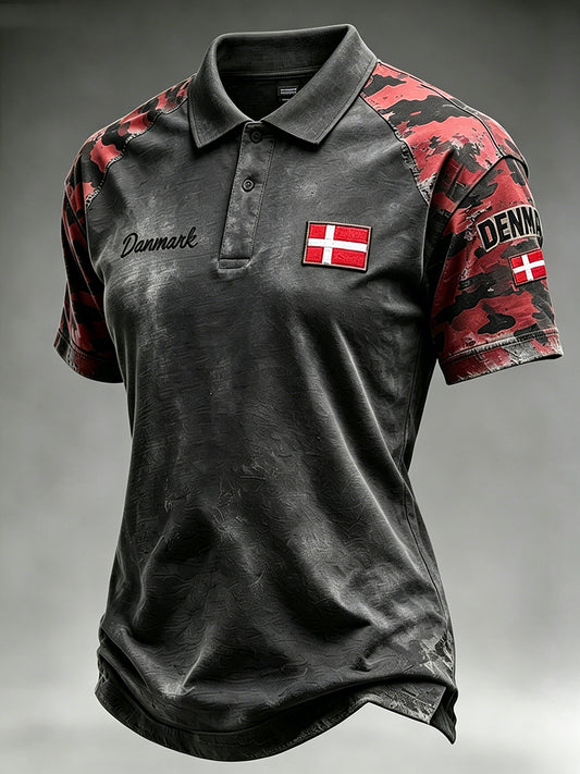 Damepolo t-shirt med patineret camouflageprint
